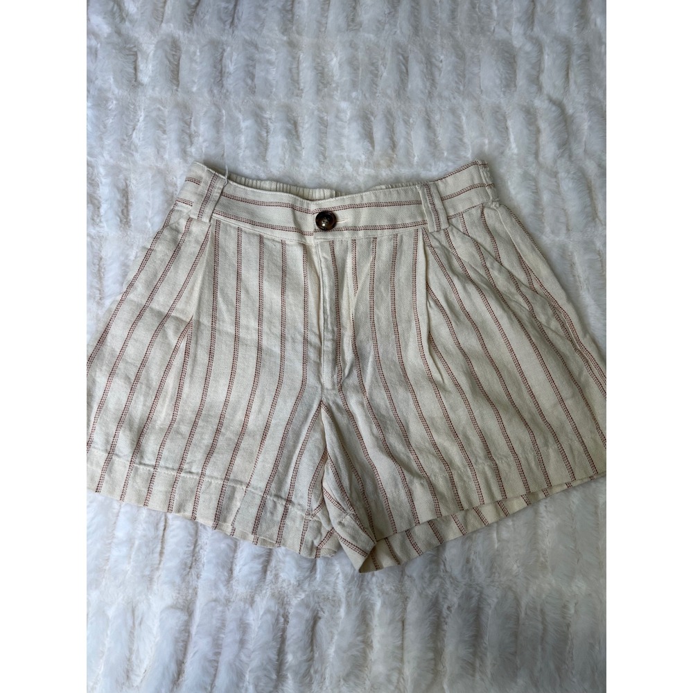 Cabi Cream Rust Striped Pleated High Rise Shorts Small 5616